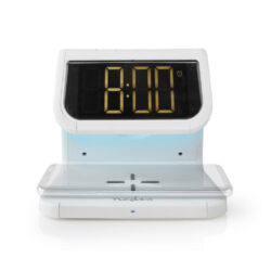 Nedis WCACQ10W1WT Wekker Draadloze Lader Qi-gecertificeerd Meerkleurige Nachtlamp Wit