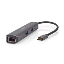 Nedis CCBW64230AT02 Usb Multi-port Adapter Usb 3.2 Gen 1 Usb-c™ Male Hdmi™ Output / Rj45 Female / 2x Usb-a Female / 2x Usb-c™ 5 Gbps 0.20 M Rond Verguld Pvc Antraciet Doos